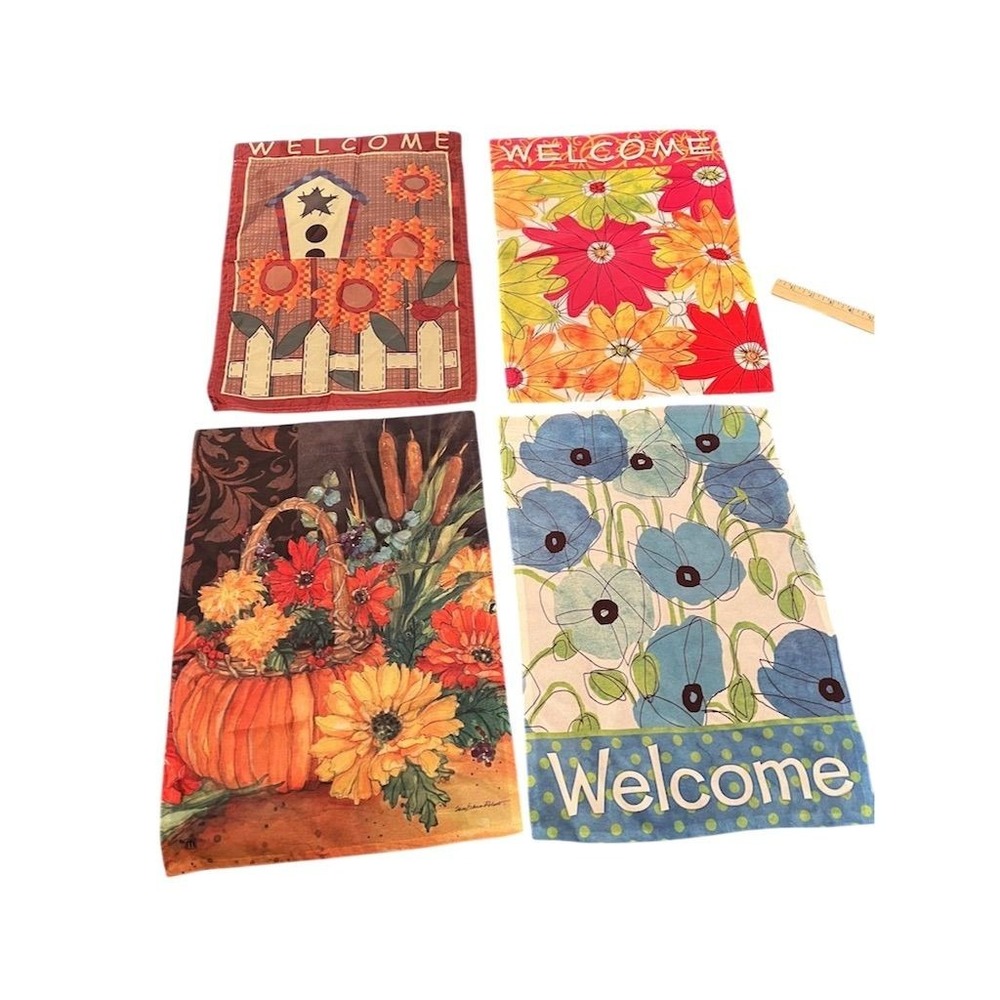 Breeze Art Set of 4 Double-Sided Garden‎ Welcome Flags Multicolor outdoor decor
